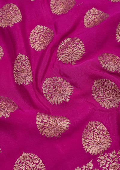 Magenta Pink Zariwork Pure Silk Saree-Koskii