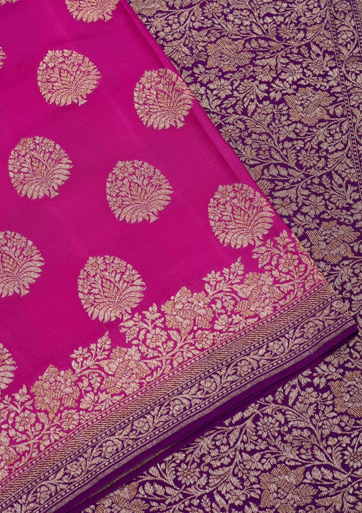 Magenta Pink Zariwork Pure Silk Saree-Koskii