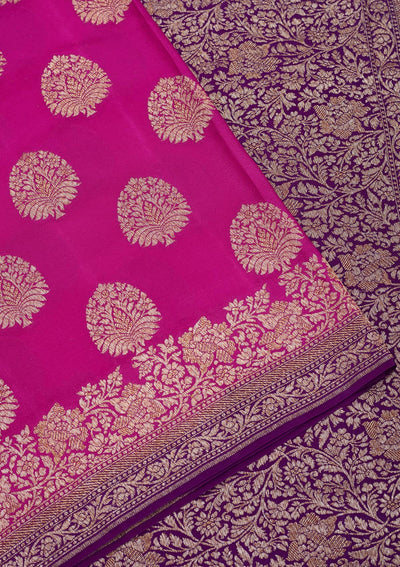 Magenta Pink Zariwork Pure Silk Saree-Koskii