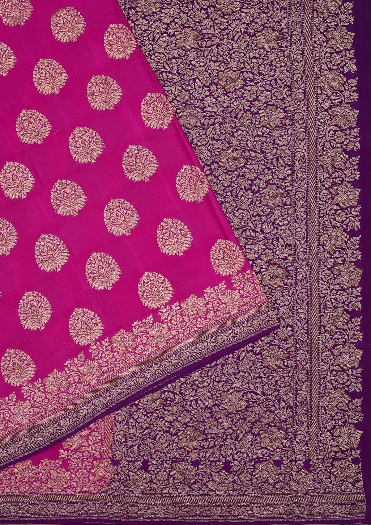 Magenta Pink Zariwork Pure Silk Saree-Koskii