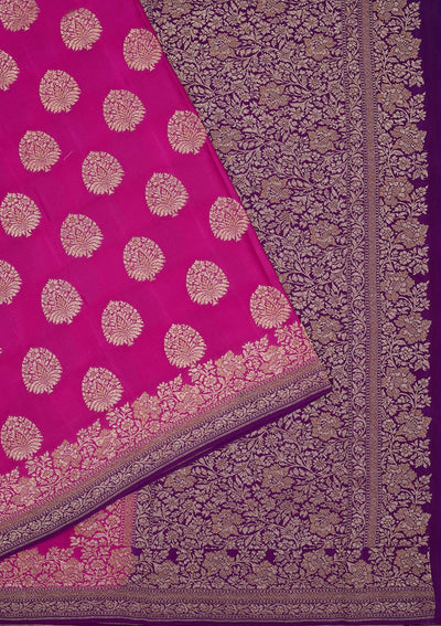 Magenta Pink Zariwork Pure Silk Saree-Koskii