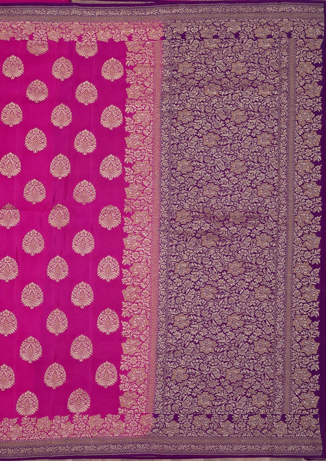 Magenta Pink Zariwork Pure Silk Saree-Koskii