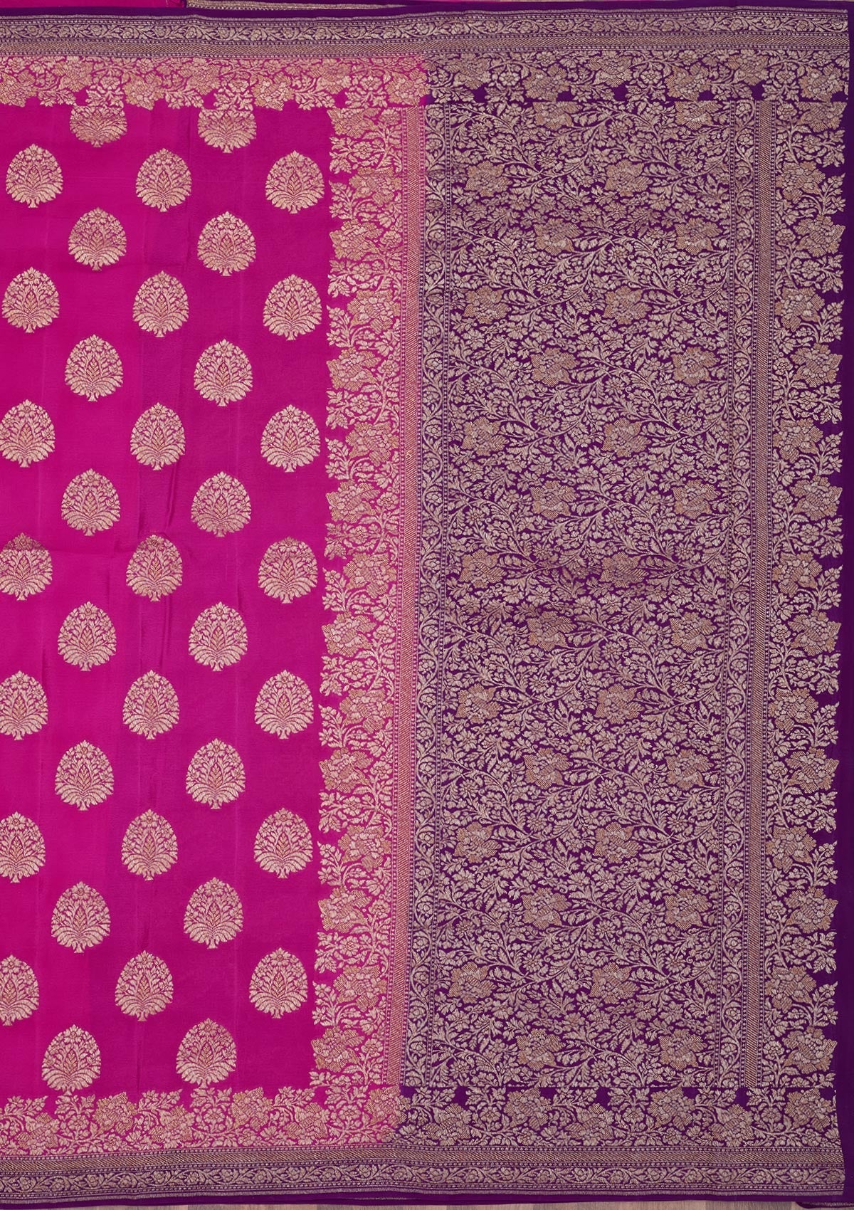 Magenta Pink Zariwork Pure Silk Saree-Koskii