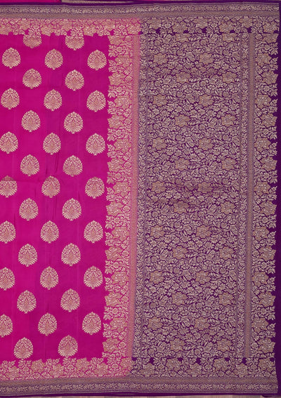 Magenta Pink Zariwork Pure Silk Saree-Koskii