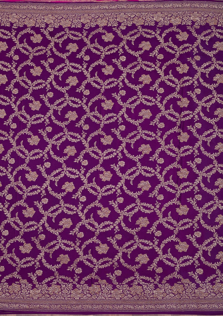 Magenta Pink Zariwork Pure Silk Saree-Koskii