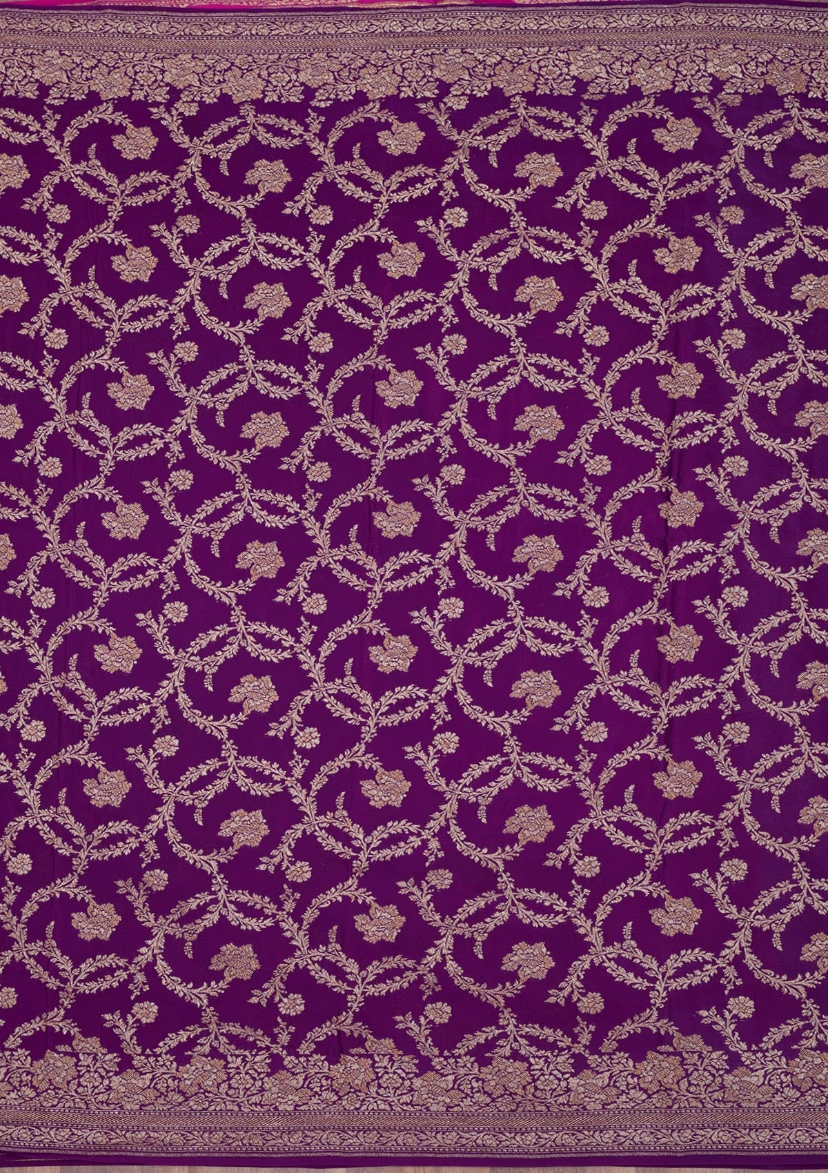 Magenta Pink Zariwork Pure Silk Saree-Koskii