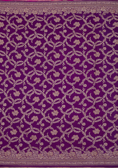 Magenta Pink Zariwork Pure Silk Saree-Koskii