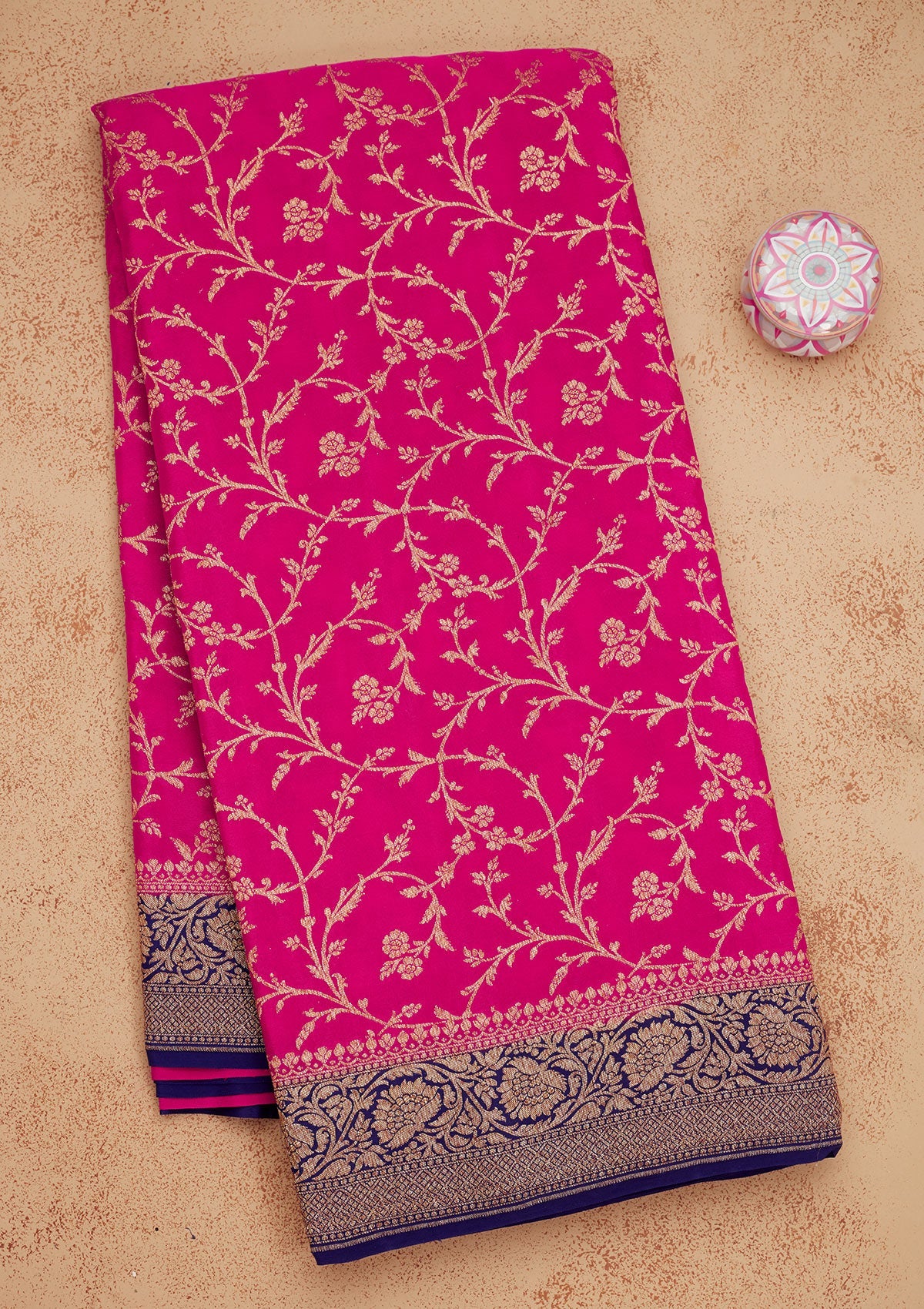 Magenta Pink Zariwork Pure Silk Saree-Koskii