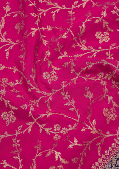 Magenta Pink Zariwork Pure Silk Saree-Koskii