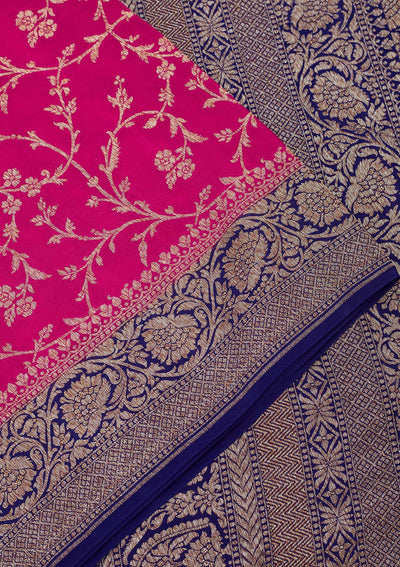 Magenta Pink Zariwork Pure Silk Saree-Koskii