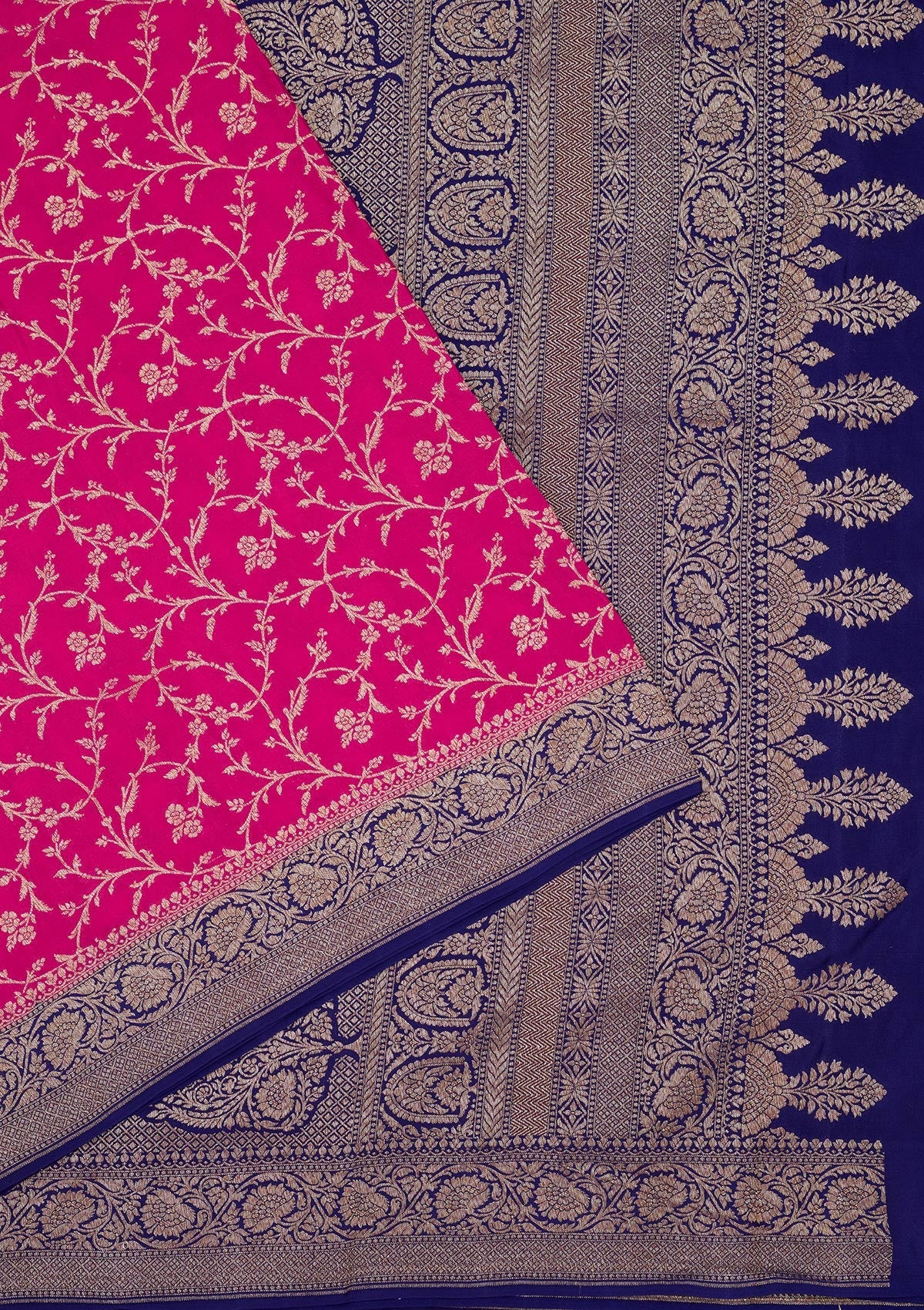 Magenta Pink Zariwork Pure Silk Saree-Koskii