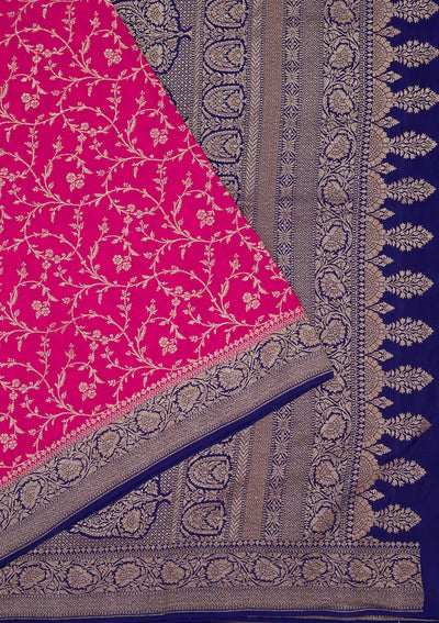 Magenta Pink Zariwork Pure Silk Saree-Koskii