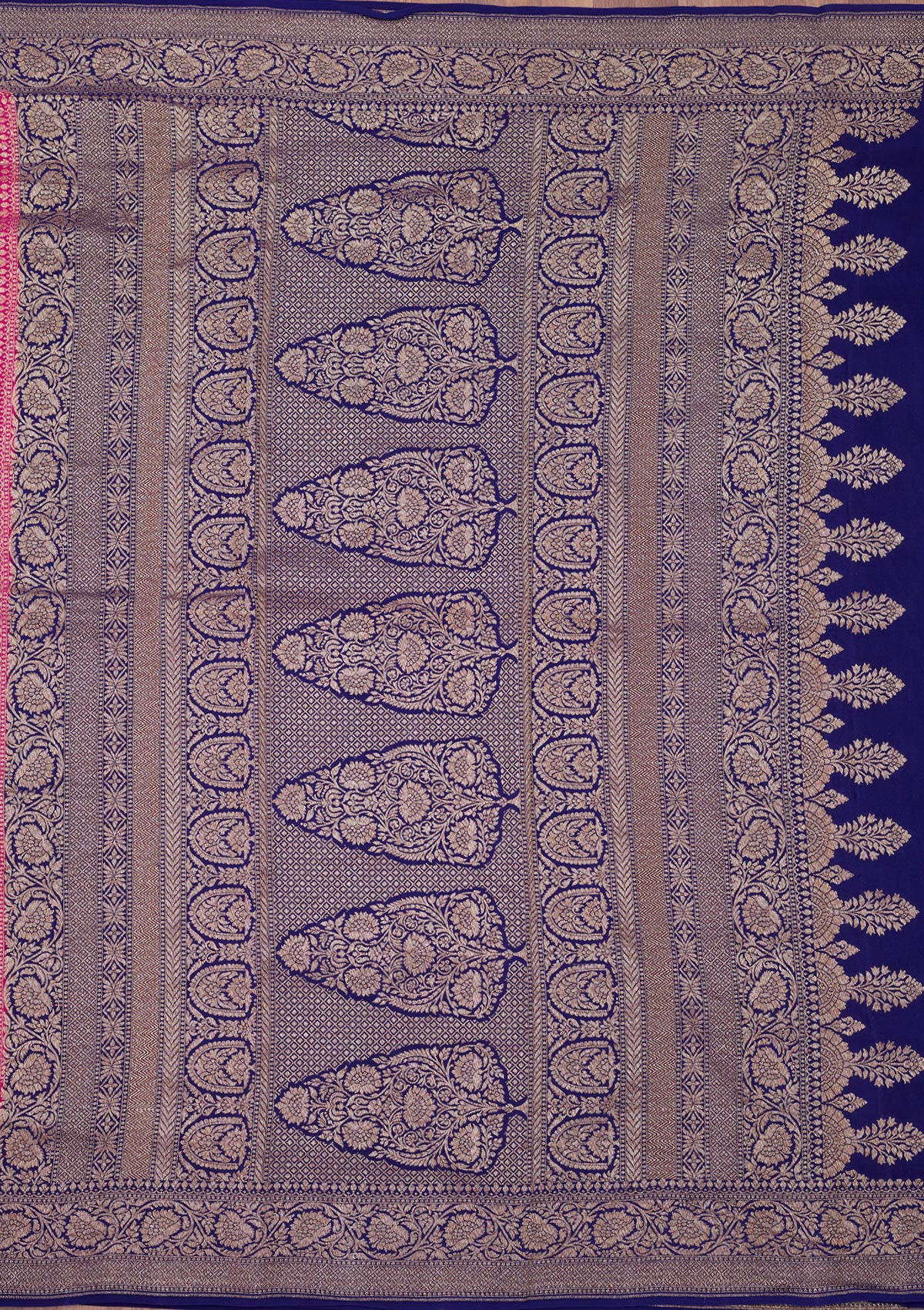 Magenta Pink Zariwork Pure Silk Saree-Koskii