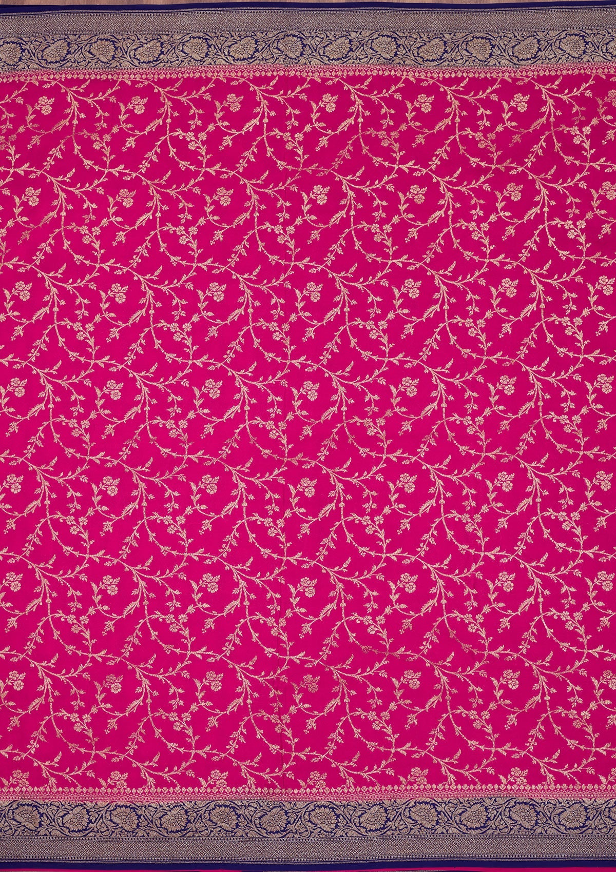 Magenta Pink Zariwork Pure Silk Saree-Koskii