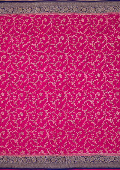 Magenta Pink Zariwork Pure Silk Saree-Koskii