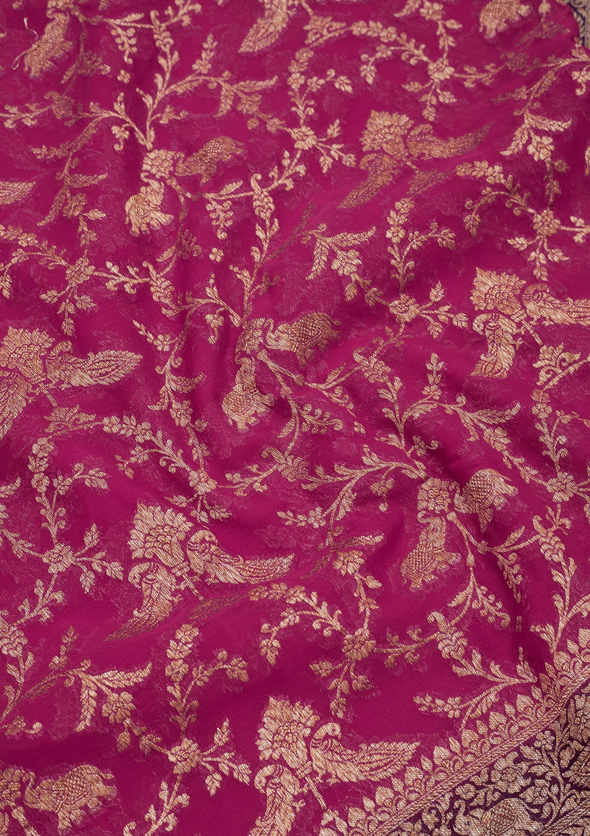 Magenta Pink Zariwork Pure Silk Saree-Koskii