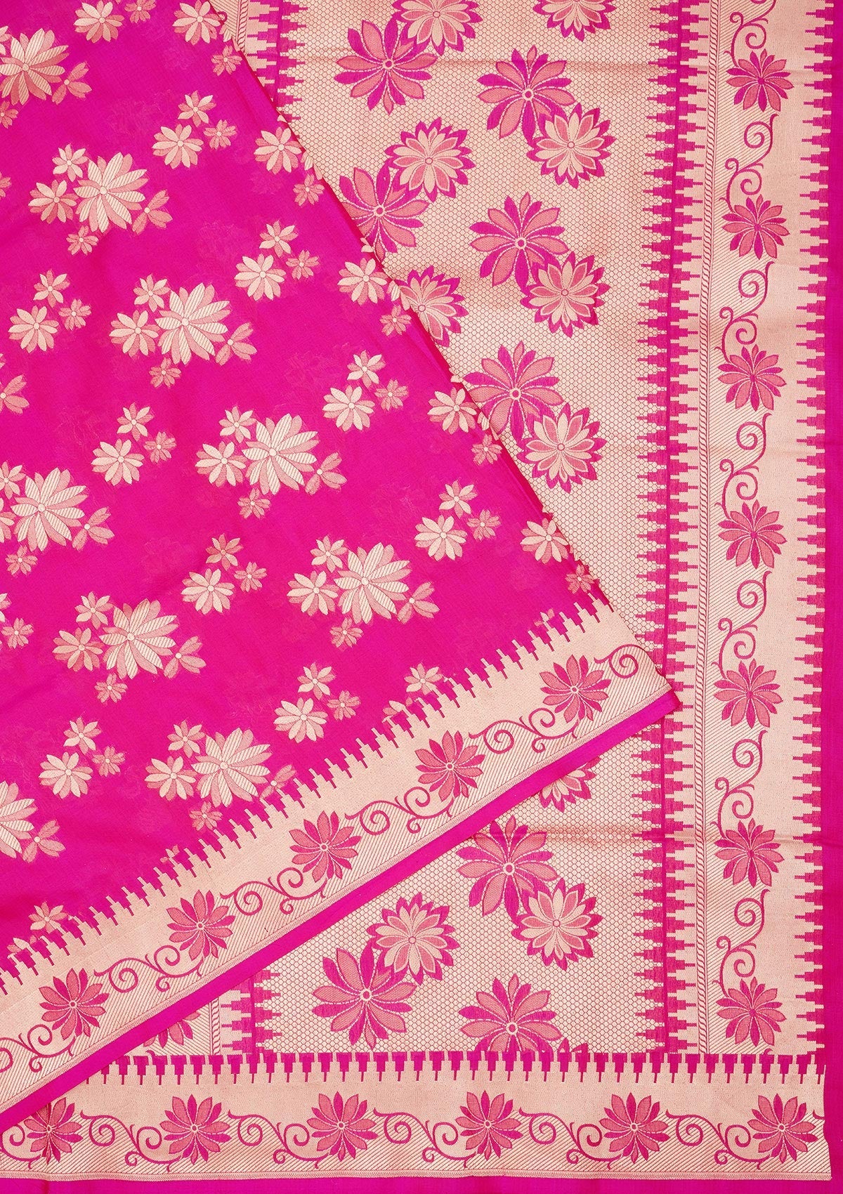 Magenta Pink Zariwork Pure Silk Saree-Koskii