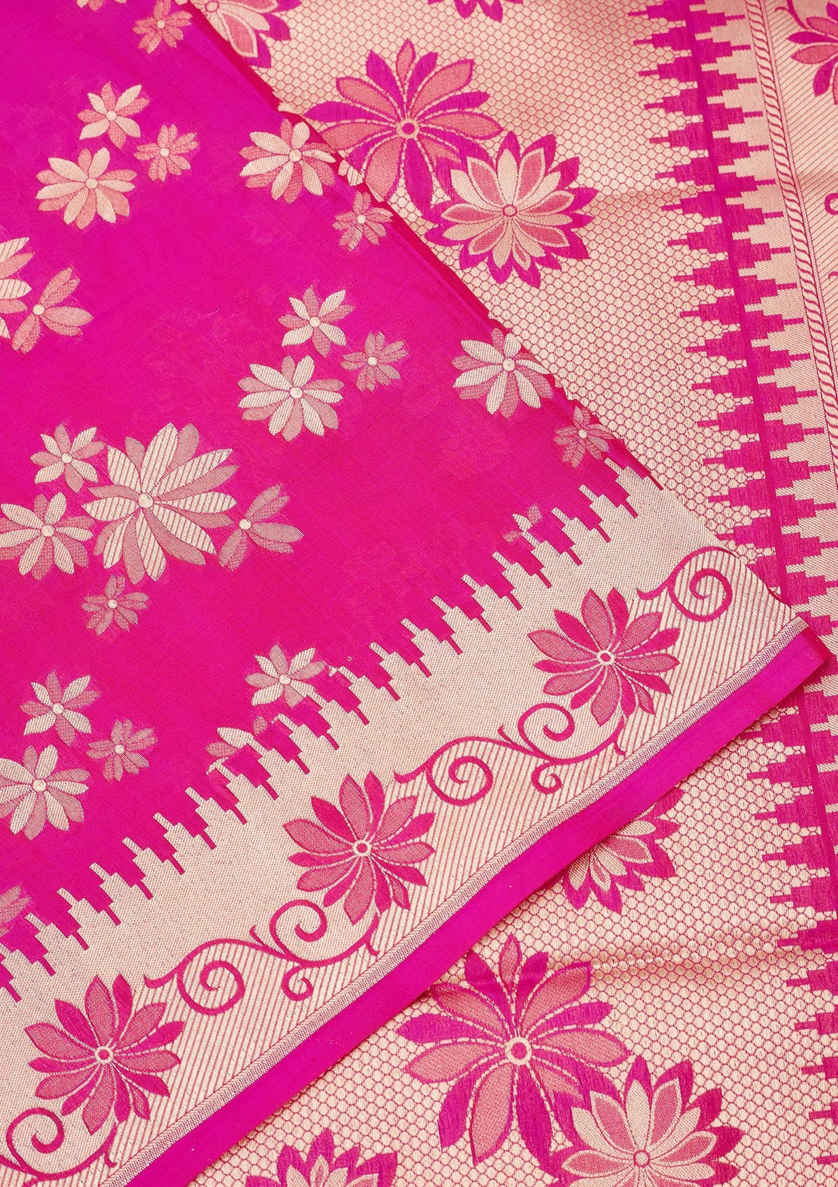 Magenta Pink Zariwork Pure Silk Saree-Koskii