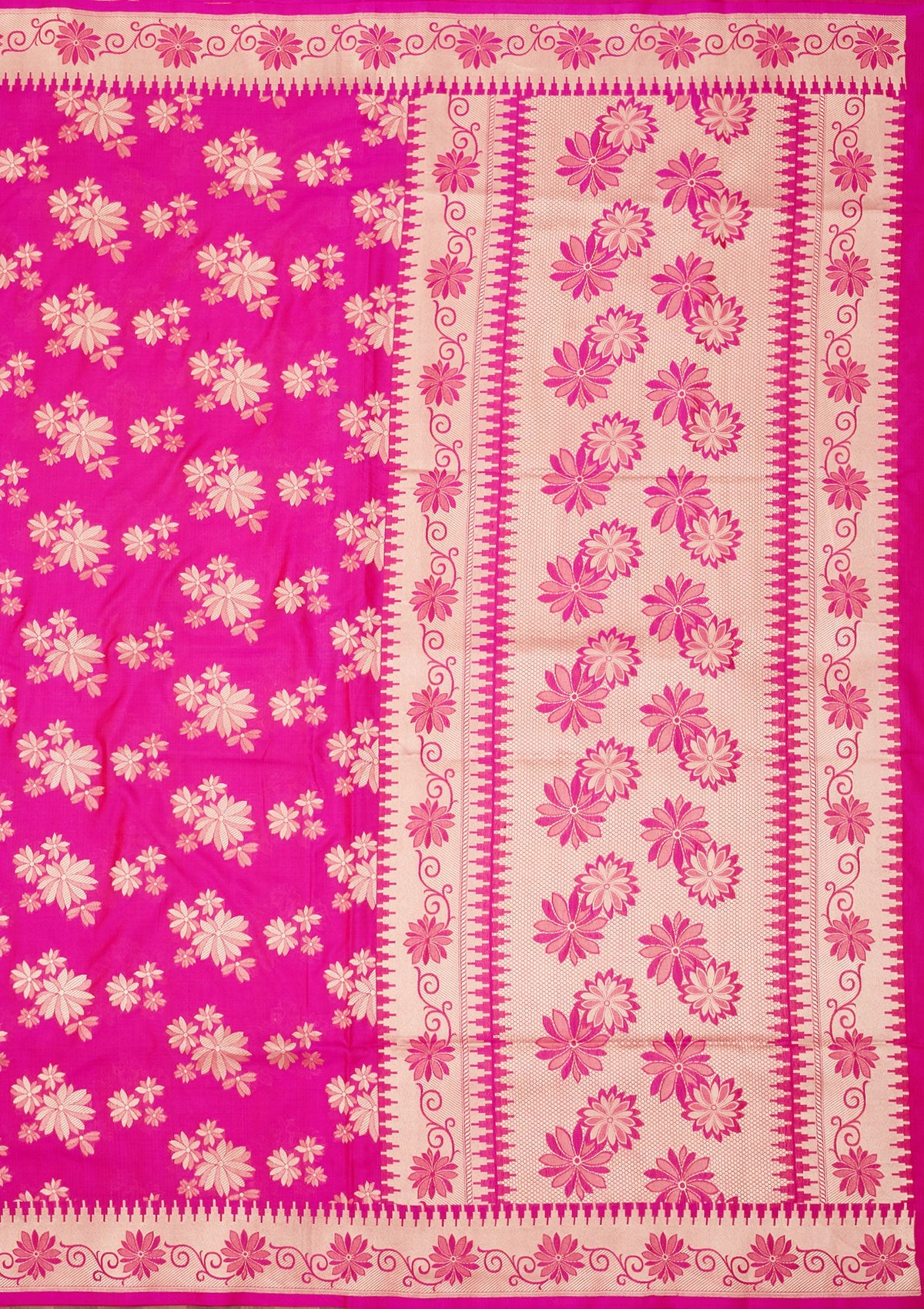 Magenta Pink Zariwork Pure Silk Saree-Koskii
