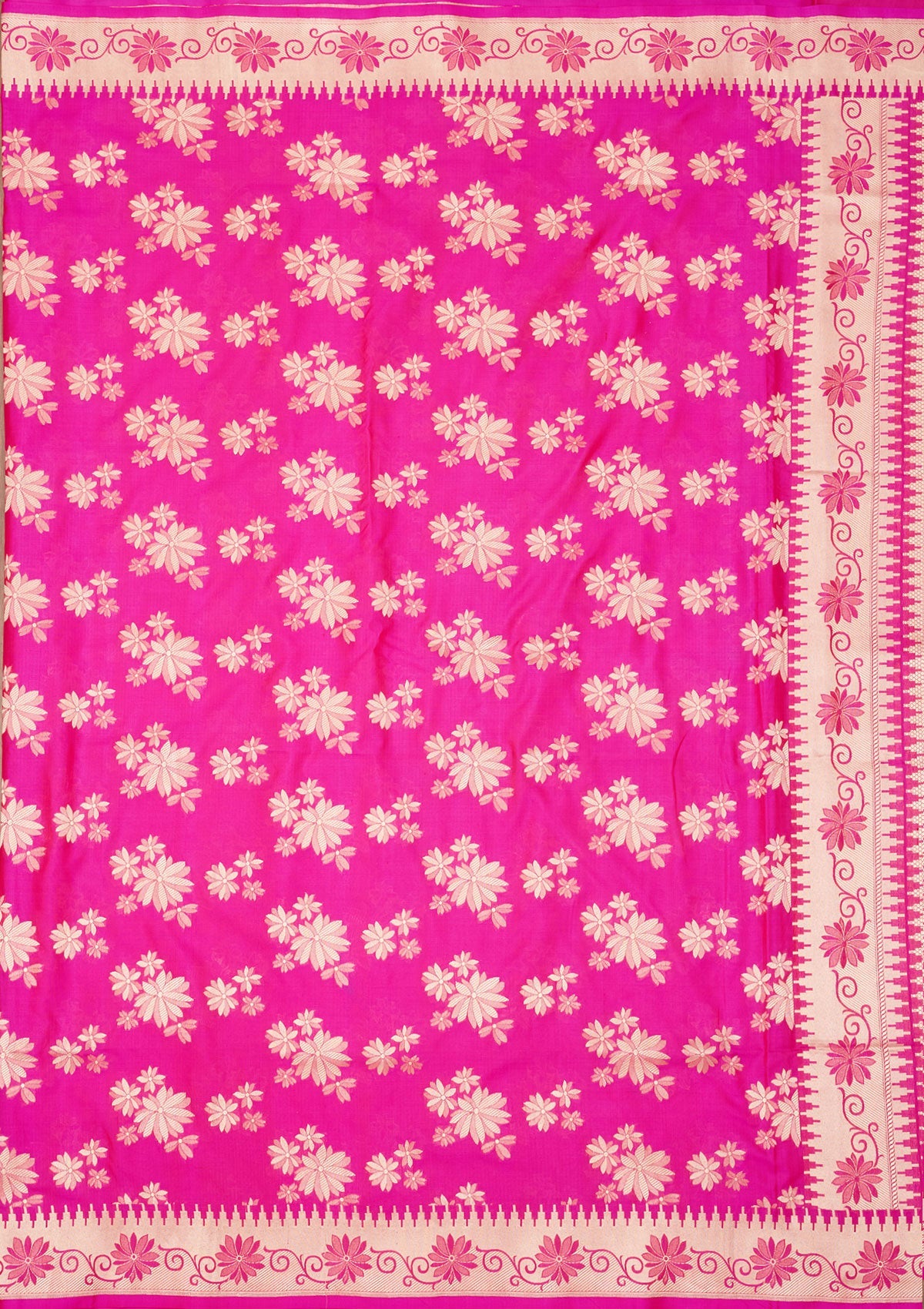Magenta Pink Zariwork Pure Silk Saree-Koskii