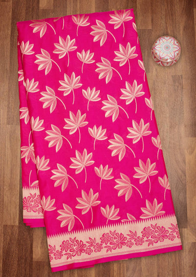 Magenta Pink Zariwork Pure Silk Saree-Koskii