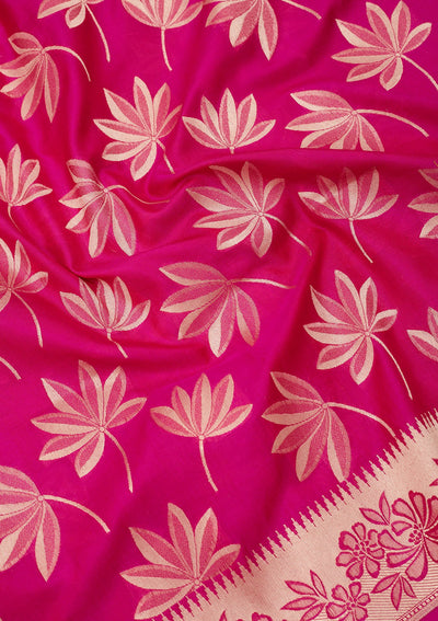 Magenta Pink Zariwork Pure Silk Saree-Koskii