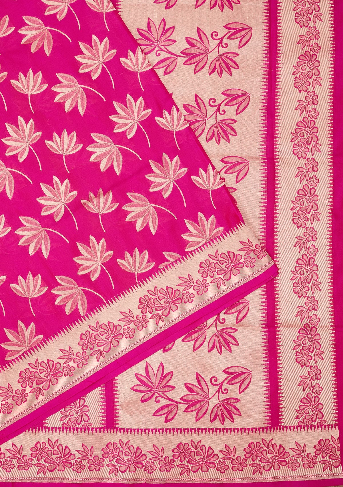Magenta Pink Zariwork Pure Silk Saree-Koskii