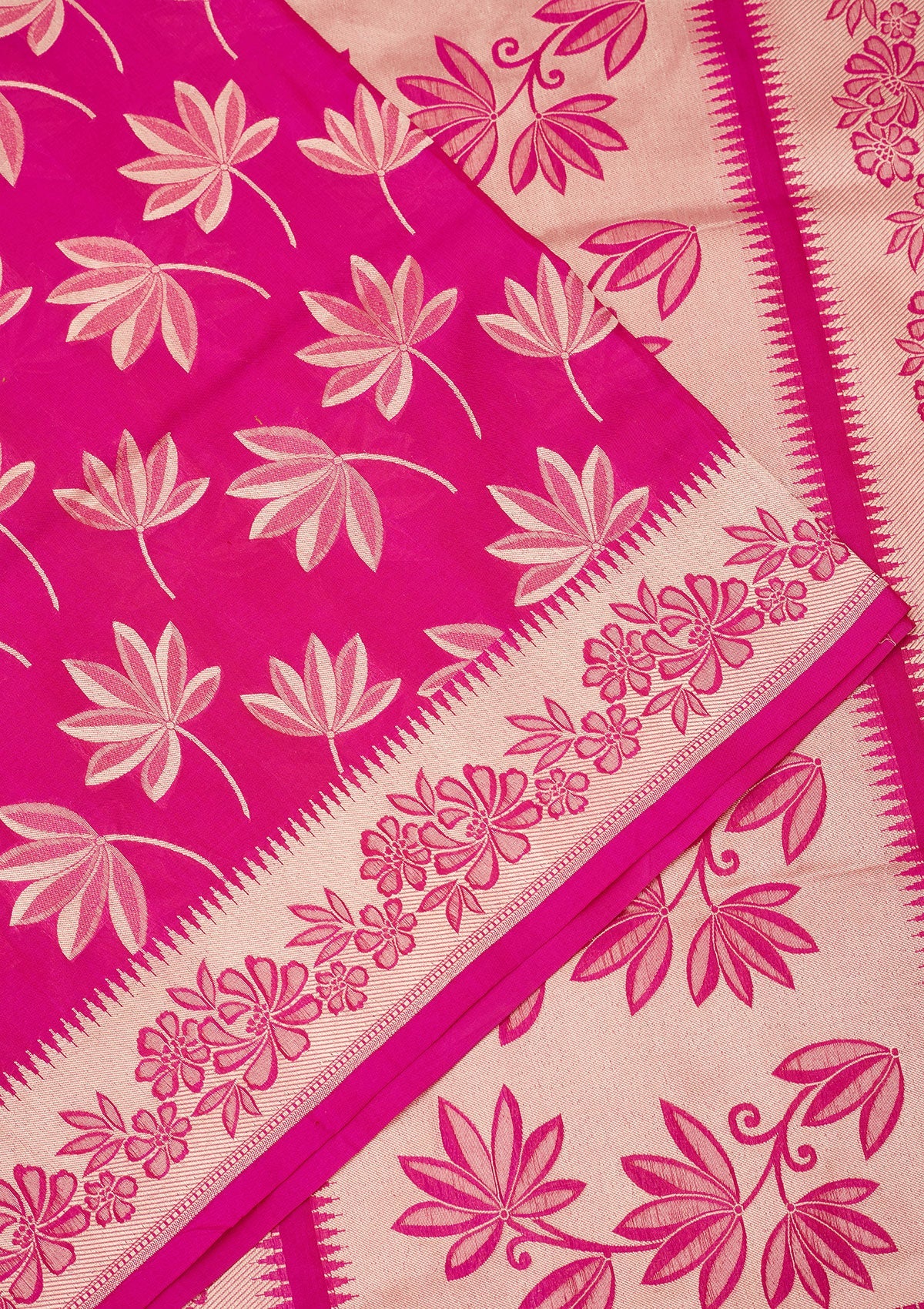 Magenta Pink Zariwork Pure Silk Saree-Koskii