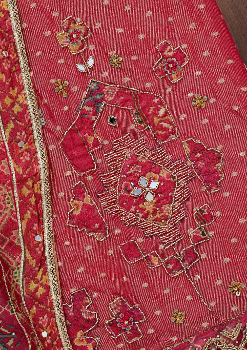 Magenta Pink Zariwork Semi Crepe Unstitched Salwar Suit-Koskii