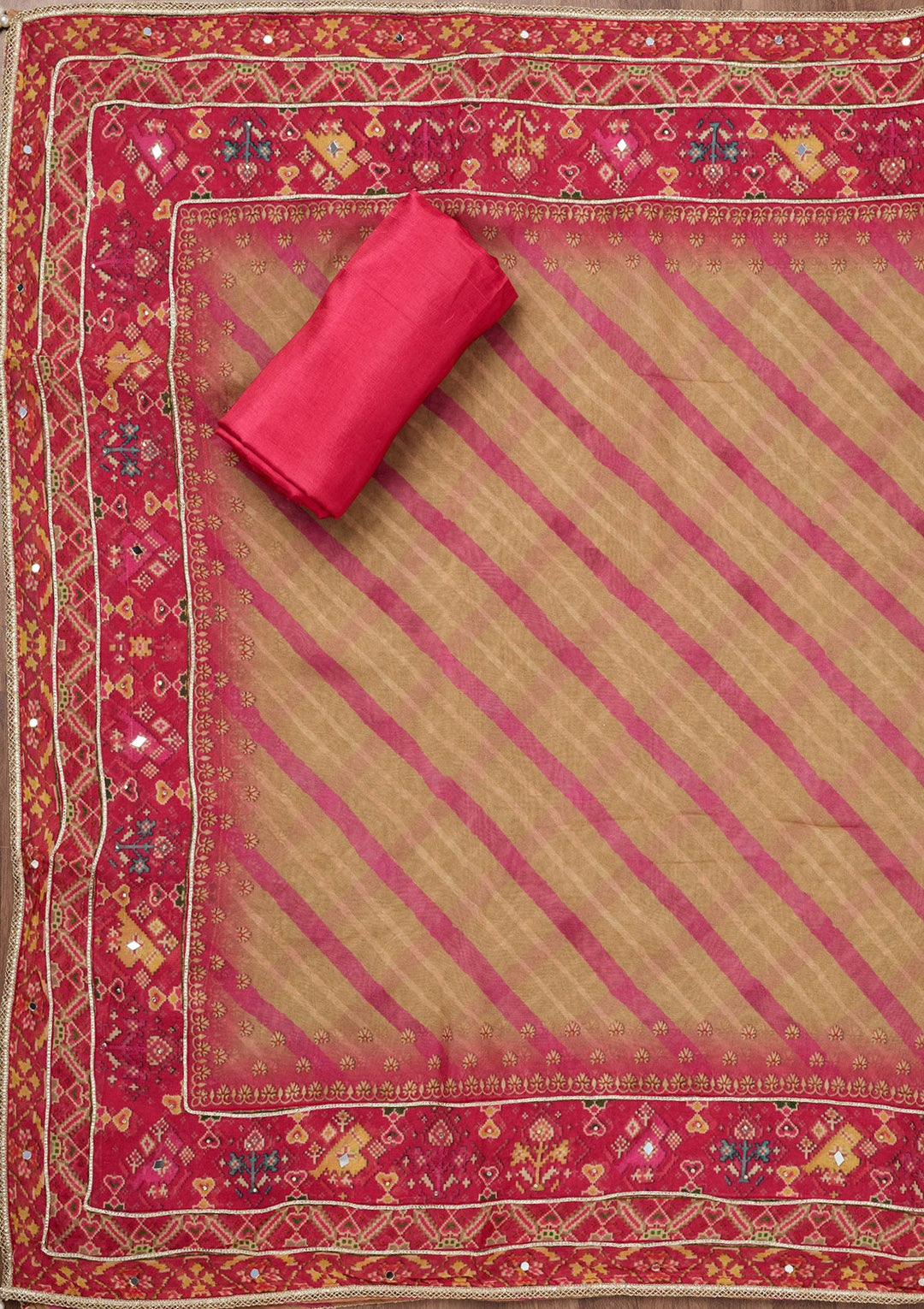 Magenta Pink Zariwork Semi Crepe Unstitched Salwar Suit-Koskii