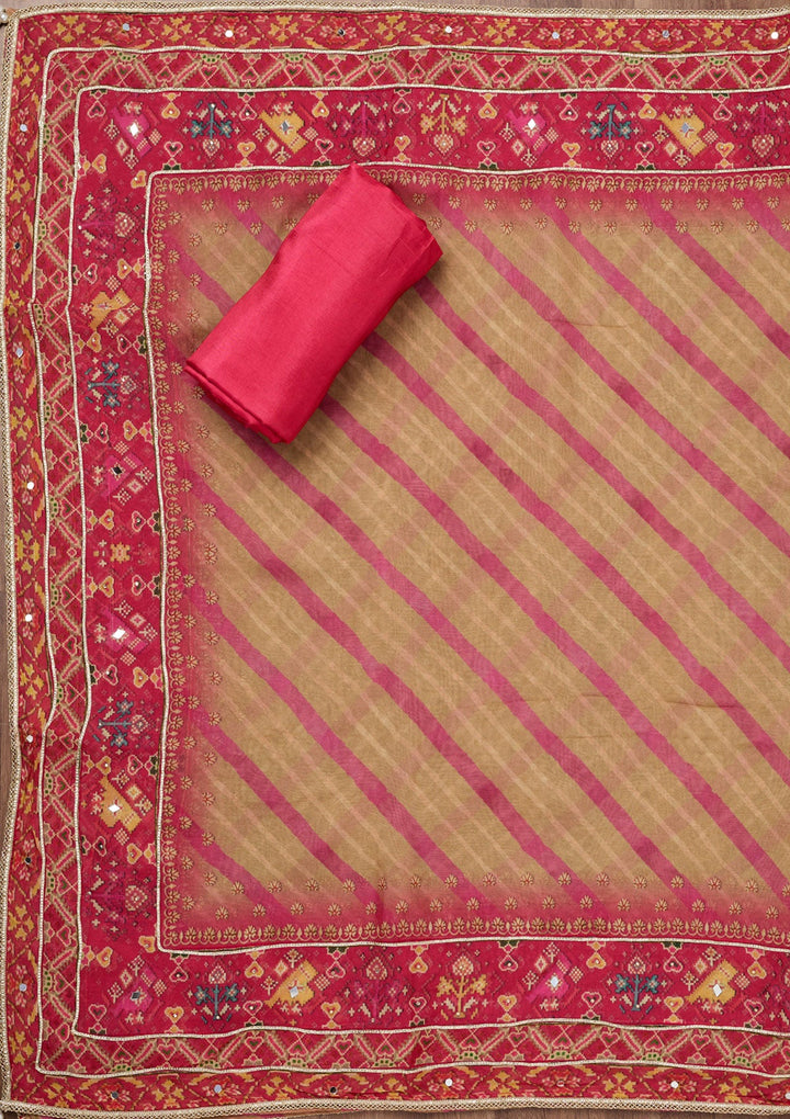 Magenta Pink Zariwork Semi Crepe Unstitched Salwar Suit-Koskii