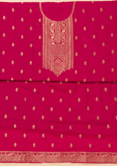 Magenta Pink Zariwork Semi Crepe Unstitched Salwar Suit