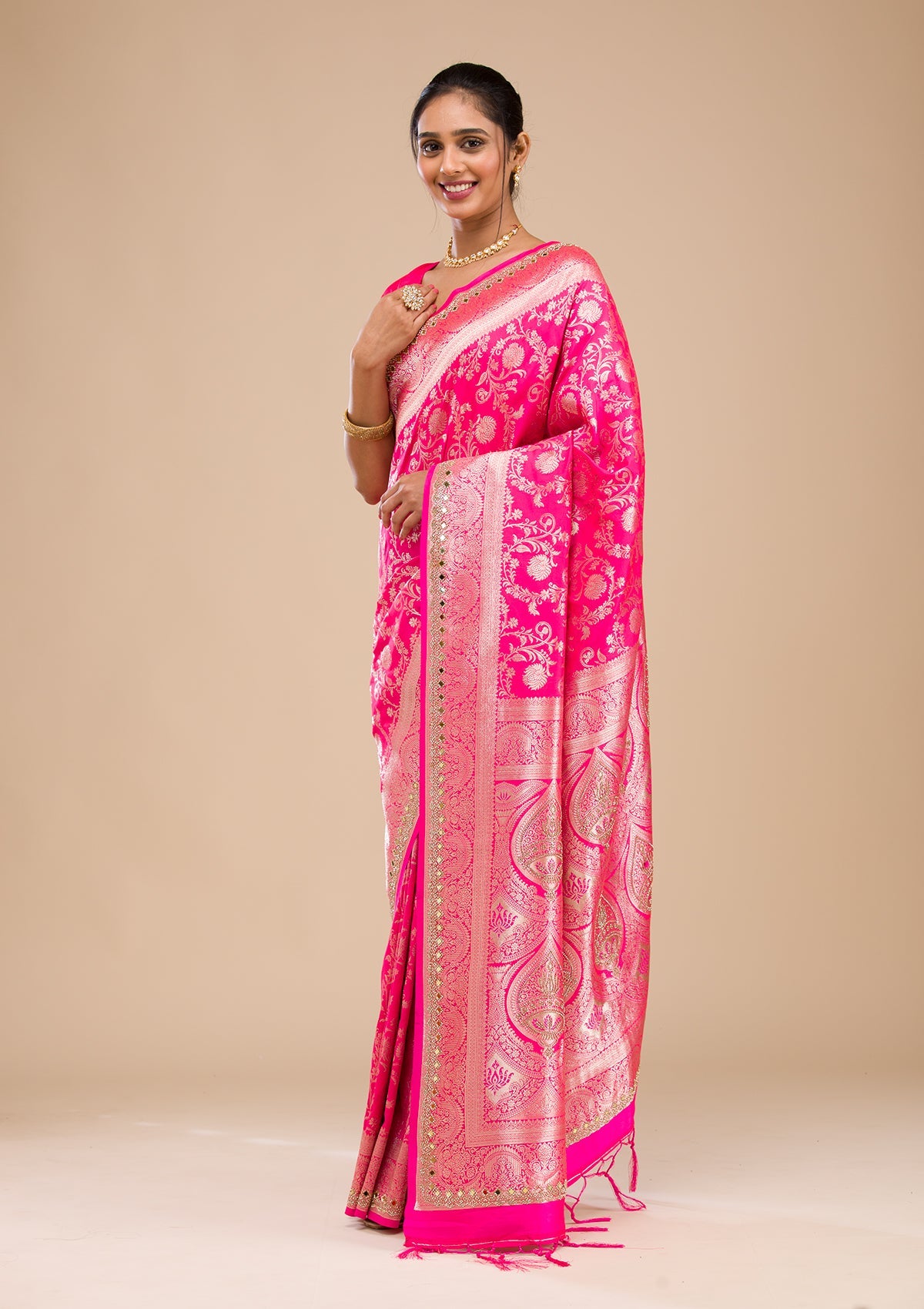 Magenta Pink Zariwork Banarasi Silk Saree