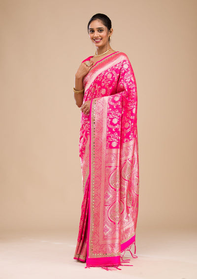 Magenta Pink Zariwork Banarasi Silk Saree