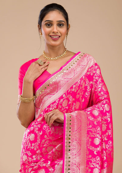 Magenta Pink Zariwork Banarasi Silk Saree