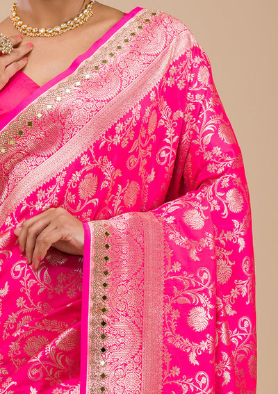 Magenta Pink Zariwork Banarasi Silk Saree