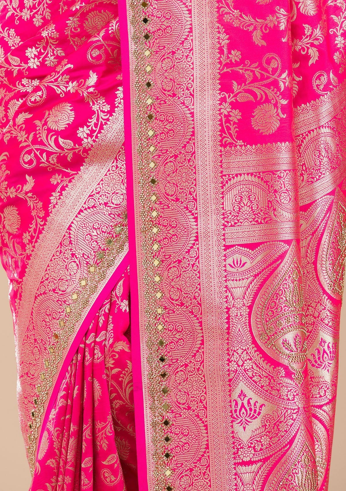 Magenta Pink Zariwork Banarasi Silk Saree