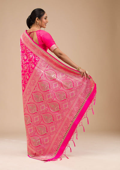 Magenta Pink Zariwork Banarasi Silk Saree