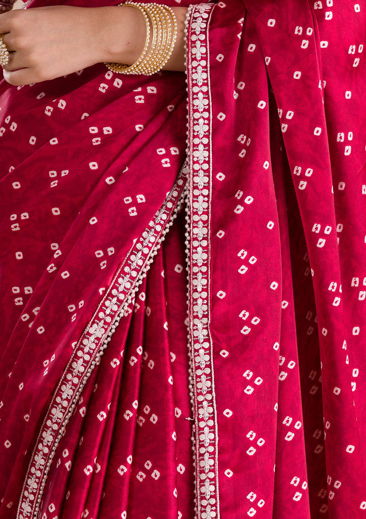 Maroon Bandini Print Satin Saree-Koskii