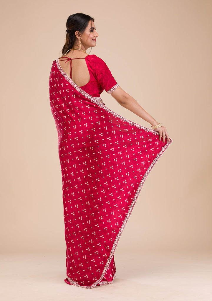 Maroon Bandini Print Satin Saree-Koskii