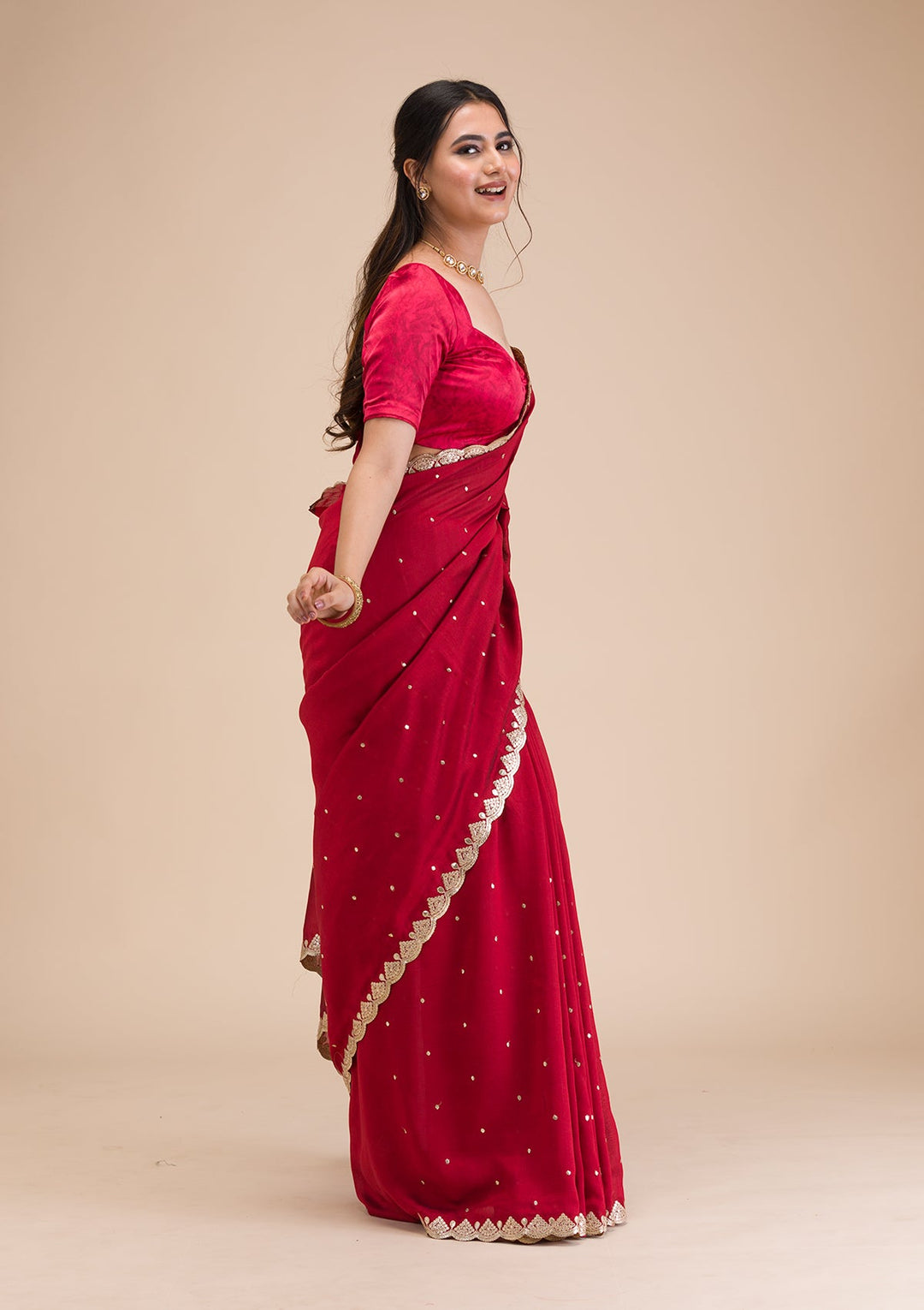 Maroon Gotapatti Raw Silk Saree-Koskii