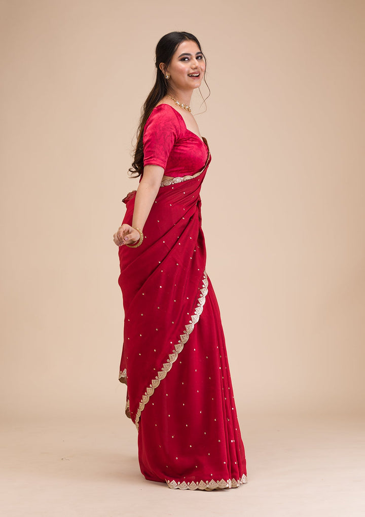 Maroon Gotapatti Raw Silk Saree-Koskii