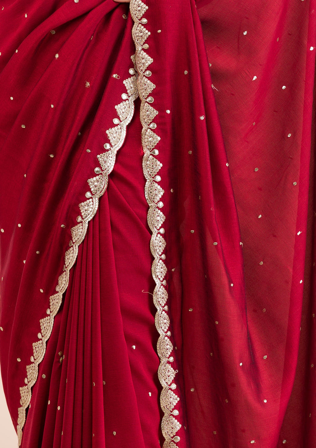 Maroon Gotapatti Raw Silk Saree-Koskii