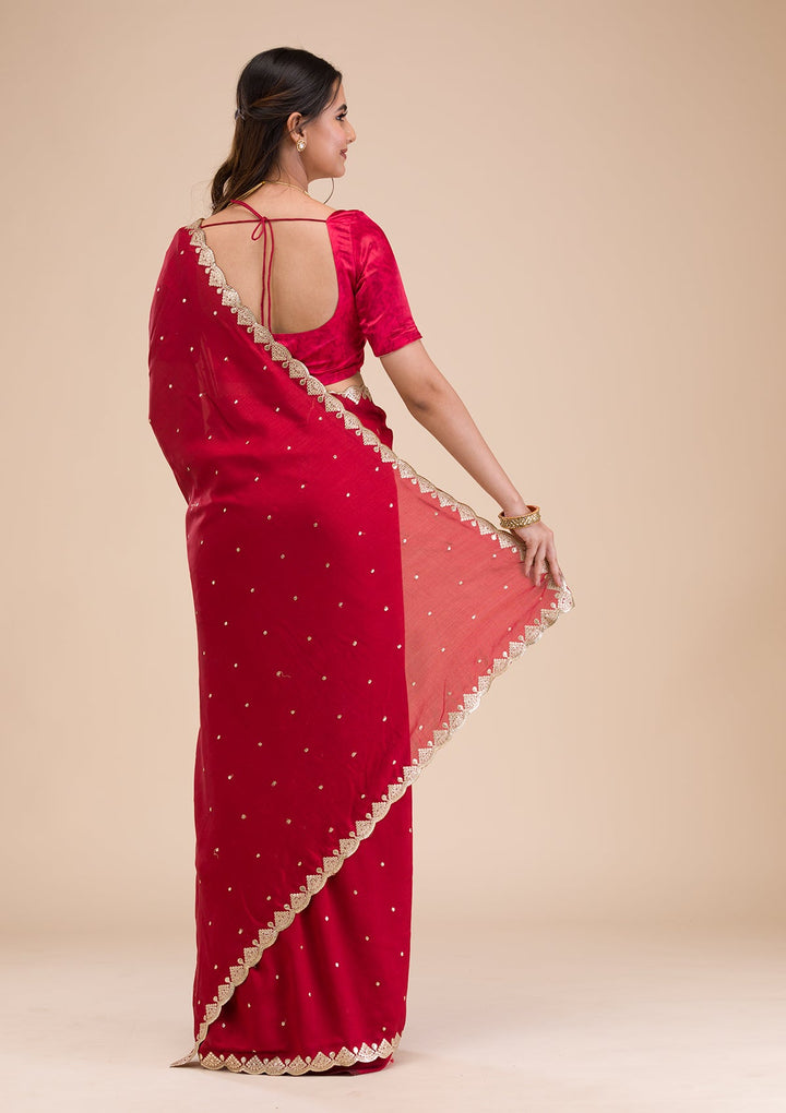 Maroon Gotapatti Raw Silk Saree-Koskii