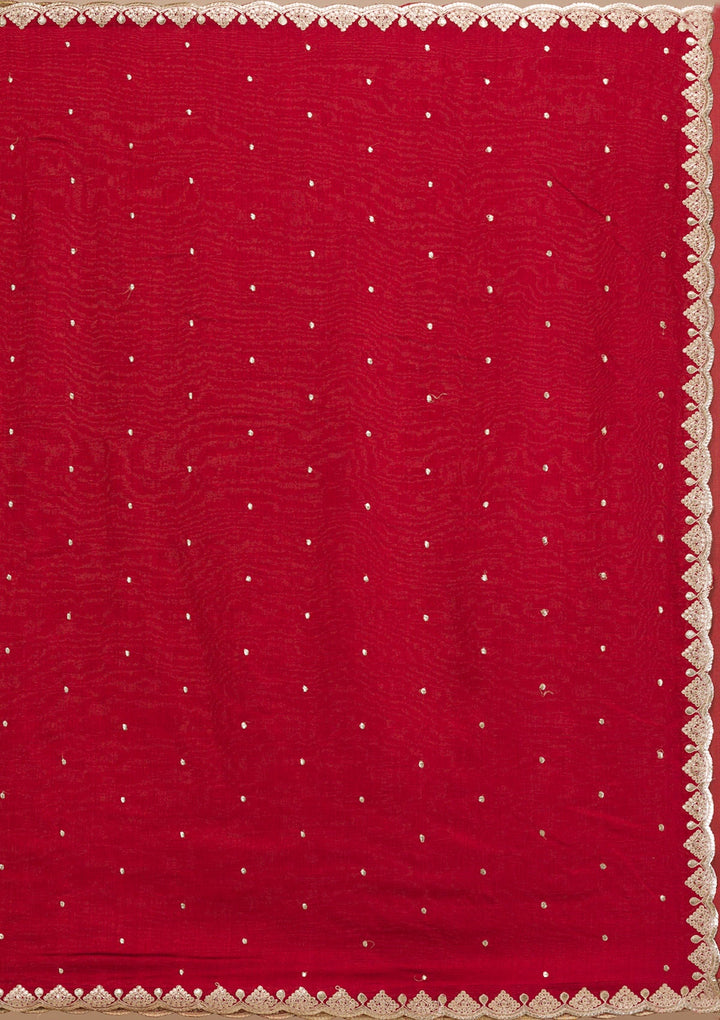 Maroon Gotapatti Raw Silk Saree-Koskii