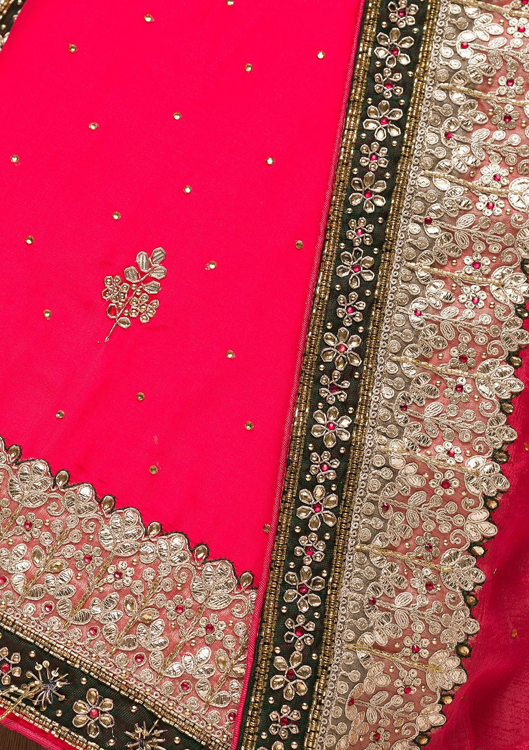 Red Gotapatti Semi Crepe Unstitched Salwar Suit-Koskii