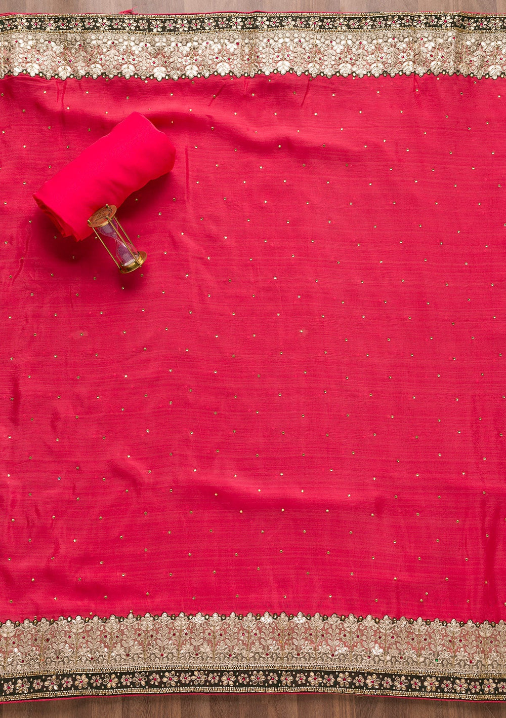 Red Gotapatti Semi Crepe Unstitched Salwar Suit-Koskii