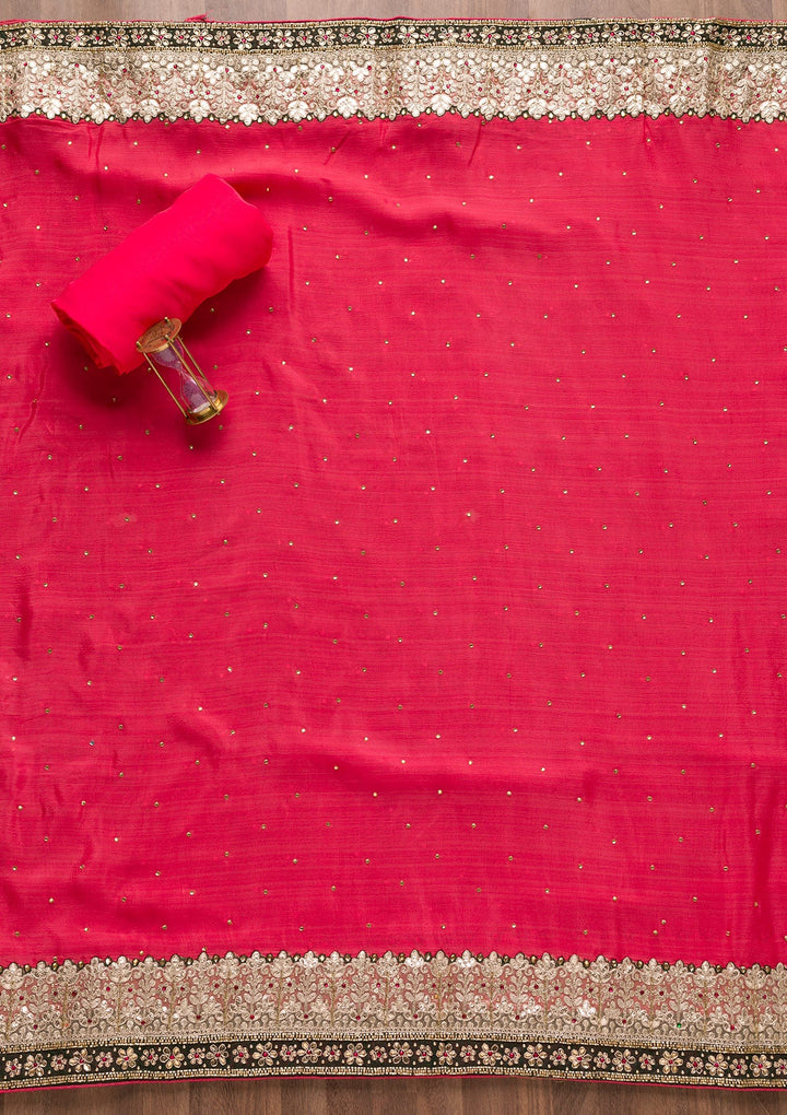 Red Gotapatti Semi Crepe Unstitched Salwar Suit-Koskii