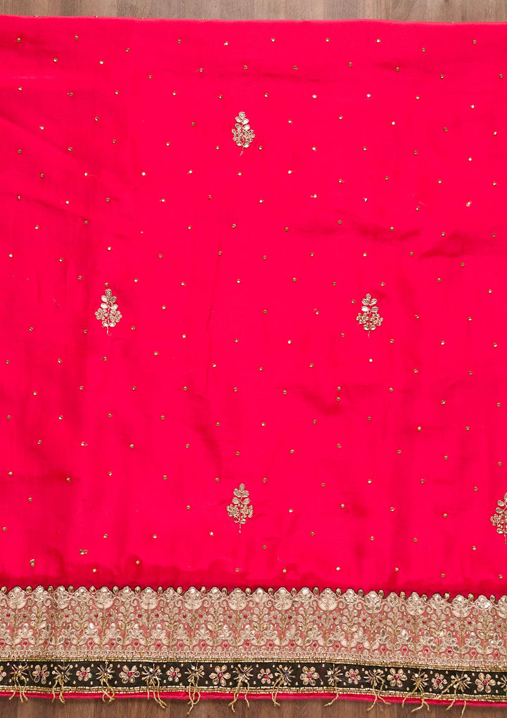 Red Gotapatti Semi Crepe Unstitched Salwar Suit-Koskii