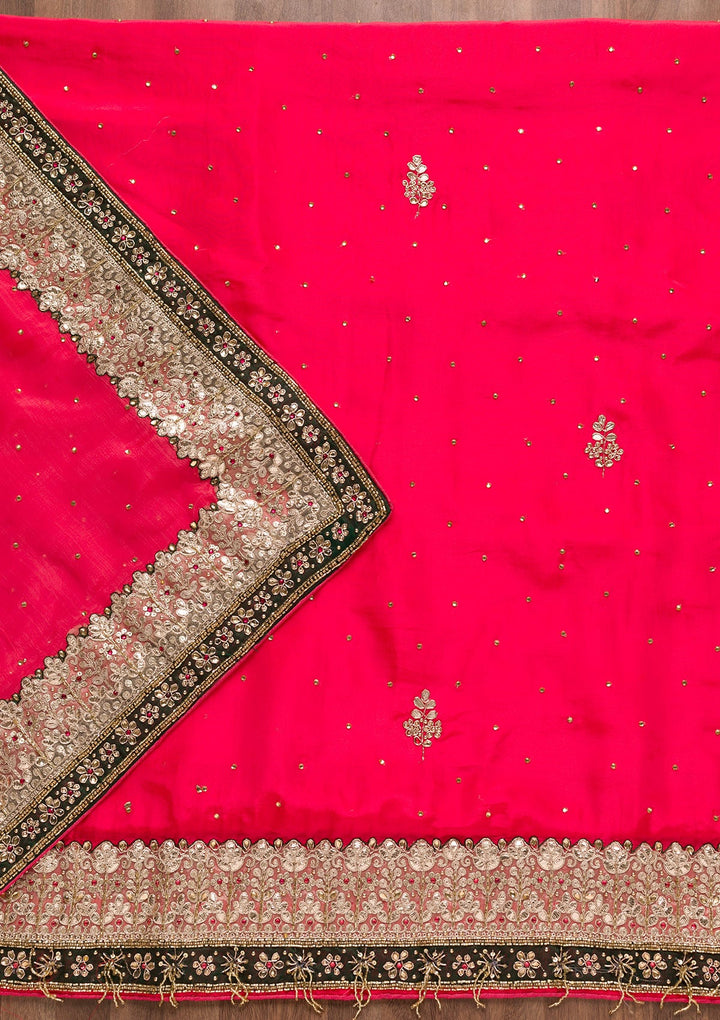 Red Gotapatti Semi Crepe Unstitched Salwar Suit-Koskii